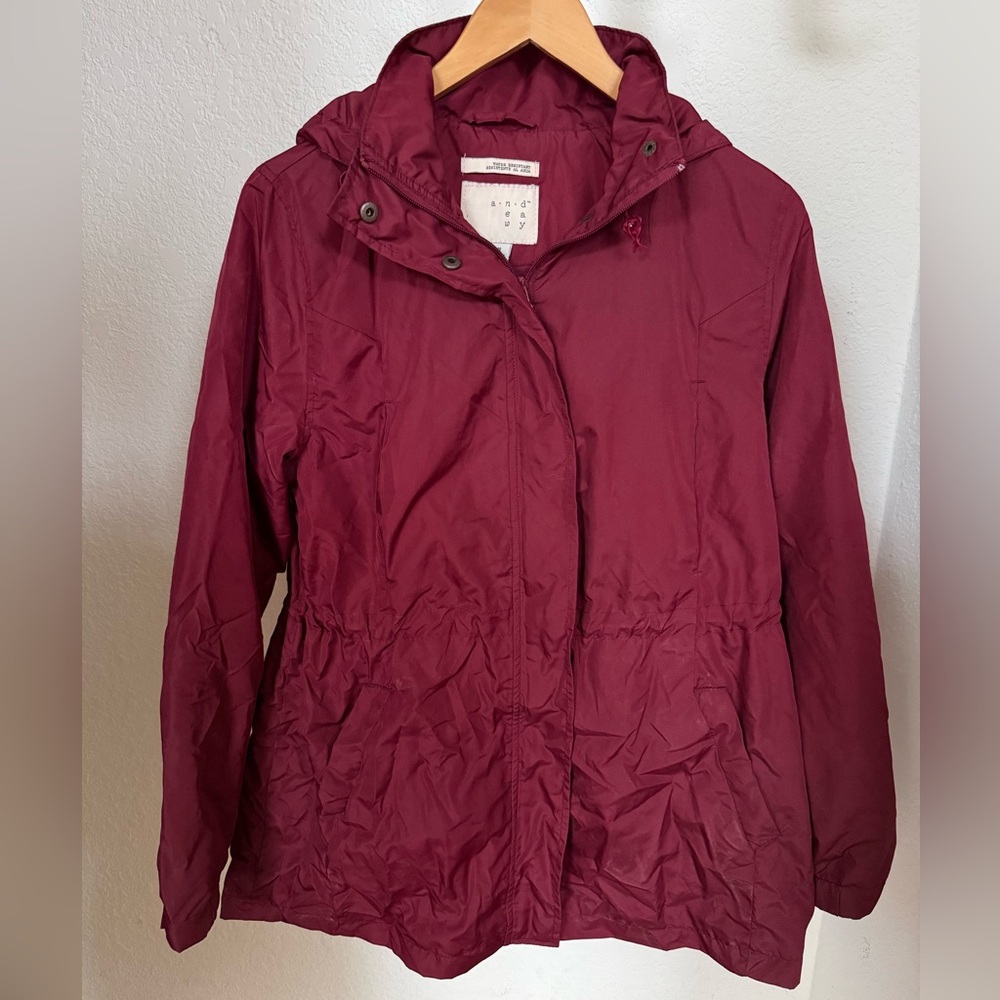 A New Day water resistant Rain Jacket in Burgundy color size: M